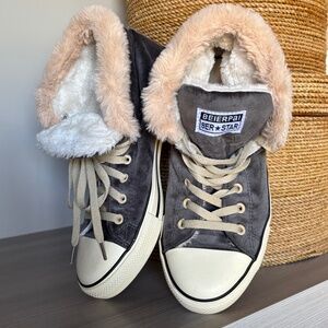 Ber Star Velour & Faux Fur Trimmed & Lined HighTop Sneakers by Beierpai